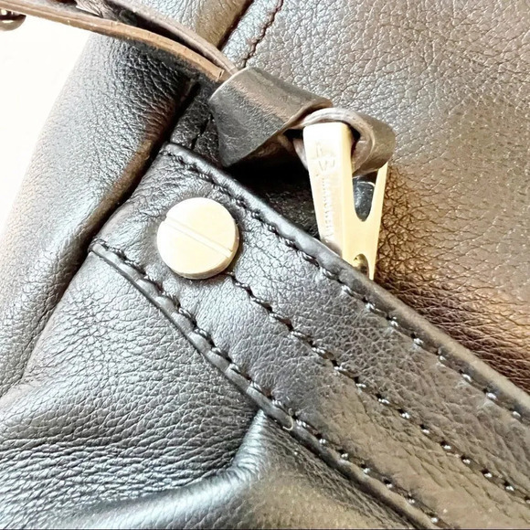 B Makowsky Smooth Glove Leather Satchel Shoulder Bag Signature Black Zip Top - Picture 7 of 13